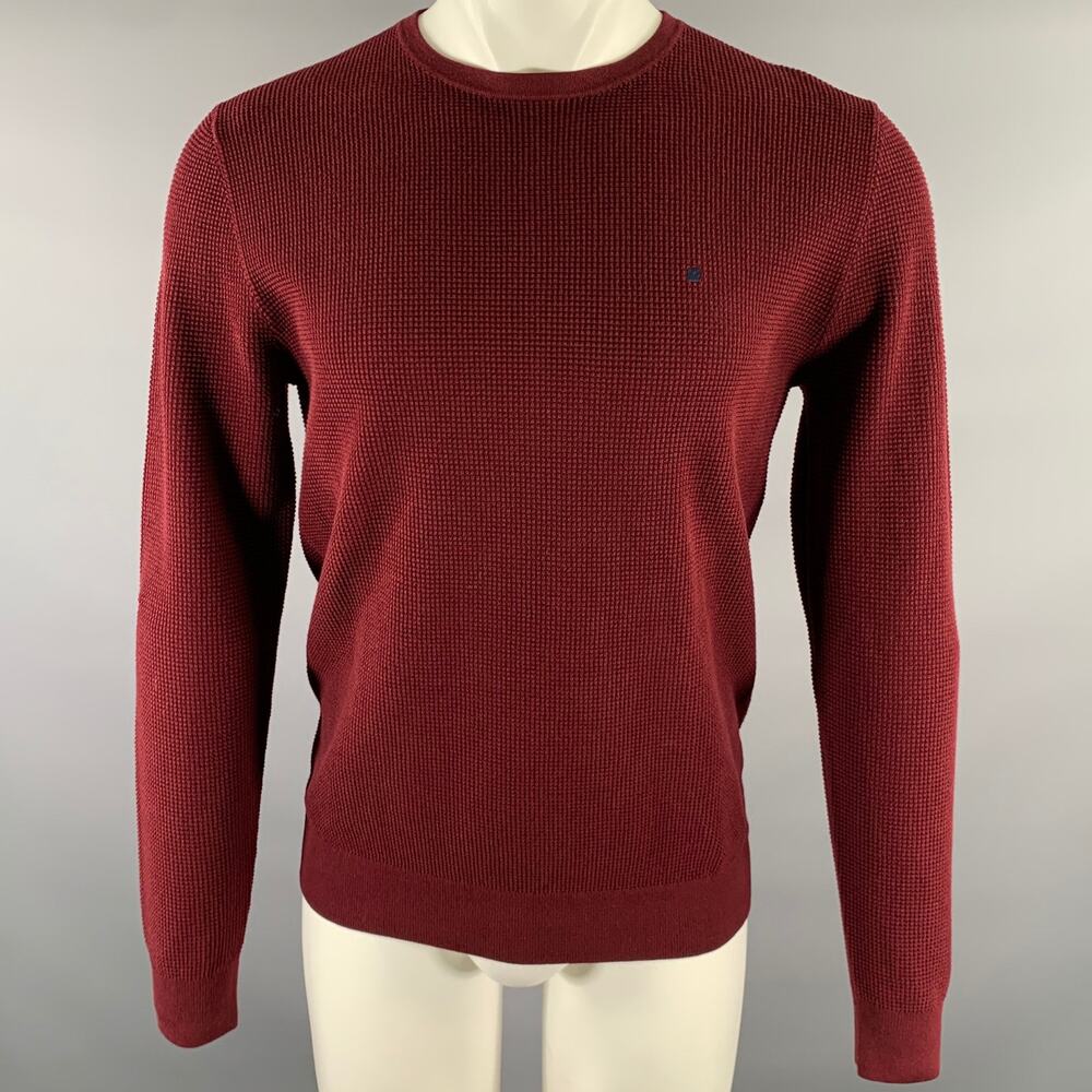 PURIFCACION GARCIA Size S Burgundy Waffle Knit Cotton Ribbed Long Sleeve Shirt